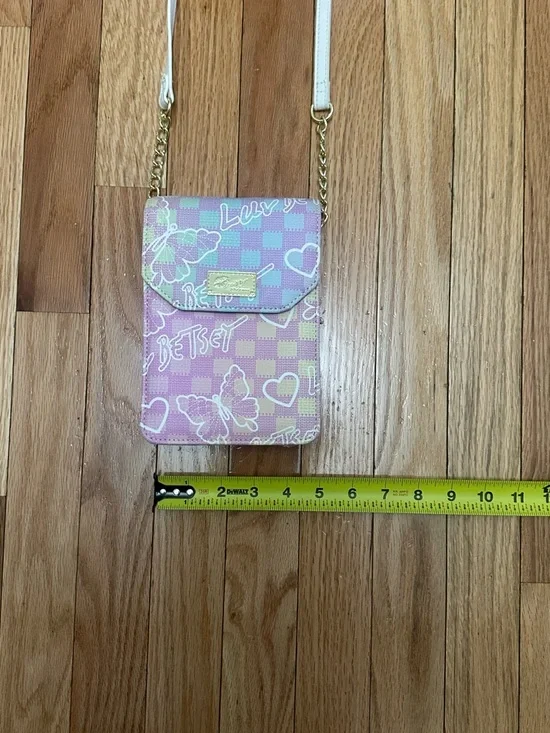 NWOT Betsey Johnson Pastel Pink Lavender Checker Butterfly Crossbody Pouch - Picture 6 of 9